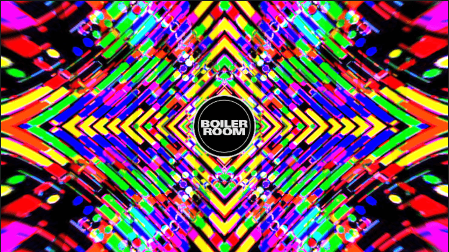 A Boiler Room visual: the logo at the centre of a kaleidoscope of coloured tiles